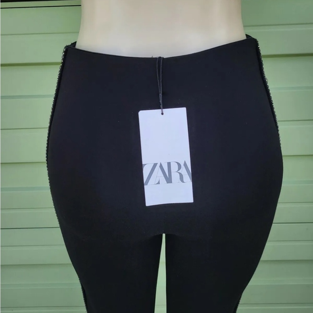 NWD ZARA Black LEGGING WITH BEADED STRIPE elastic waist SZ S - Picture 7 of 8